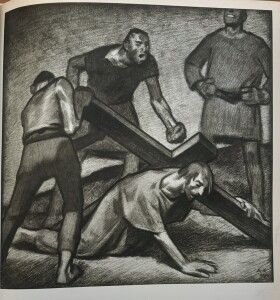 Augusto Colombo, "Via Crucis", III stazione, "Gesù cade la prima volta".